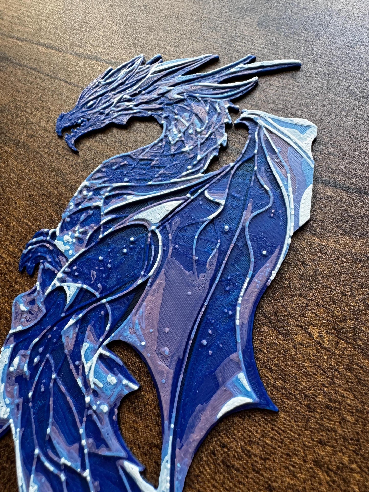Crystal Wyvern Bookmark – 3D Printed Dragon Page Marker in Purple & Ice Blue | Mystical Fantasy Gift for Readers and Crystal Lovers