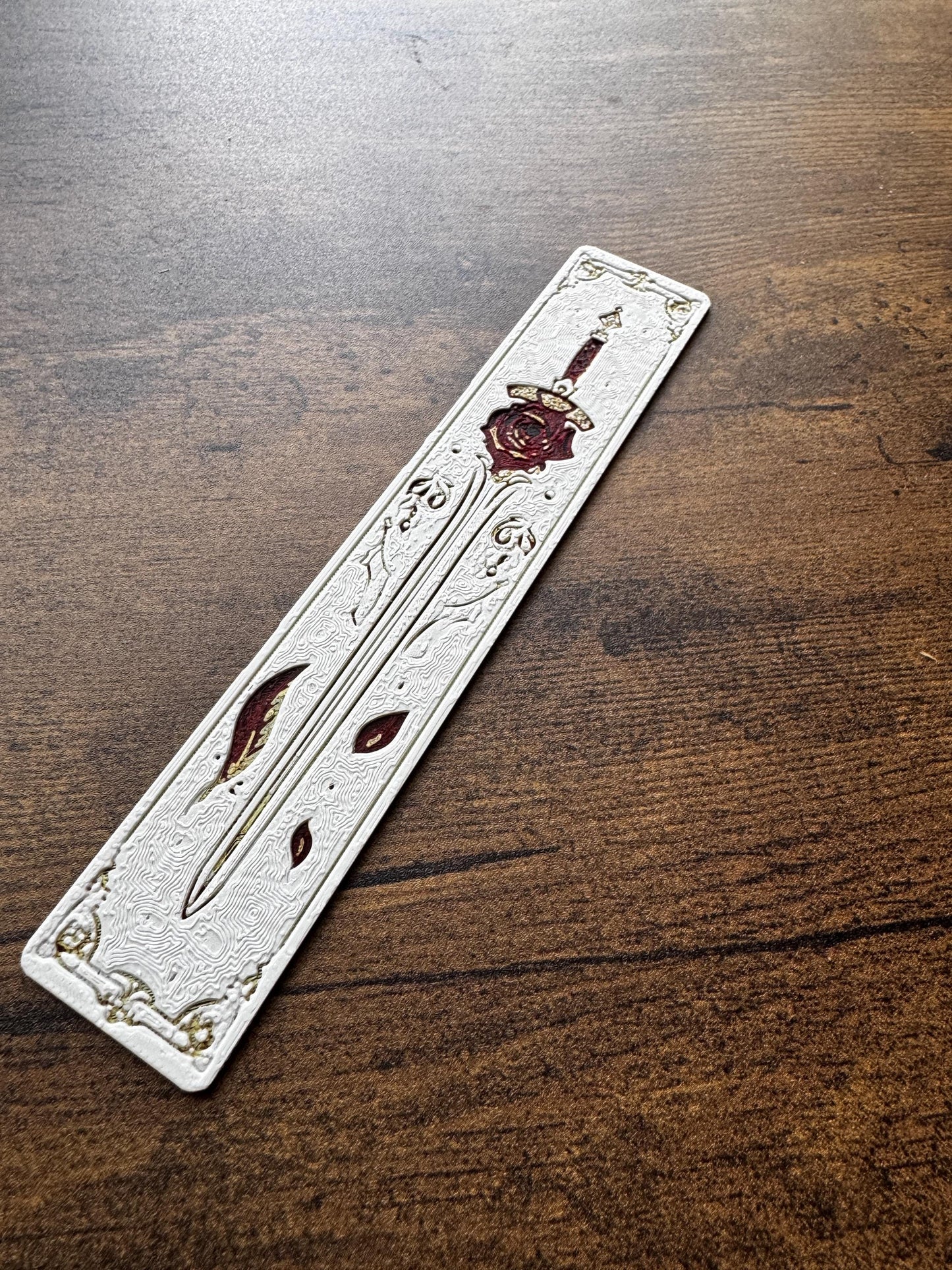 Blade and Blossom Bookmark Set – Fantasy Sword & Flower Bookmarks in Red, White and Gold | Aesthetic Page Markers (Set of 3 or Individual)