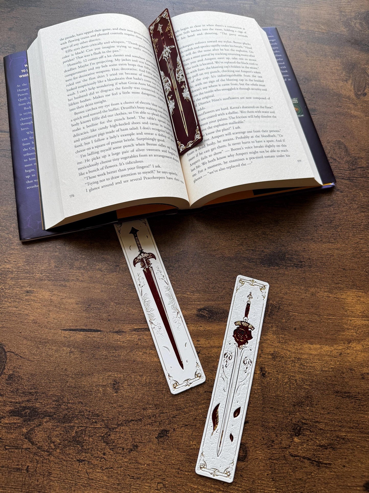 Blade and Blossom Bookmark Set – Fantasy Sword & Flower Bookmarks in Red, White and Gold | Aesthetic Page Markers (Set of 3 or Individual)