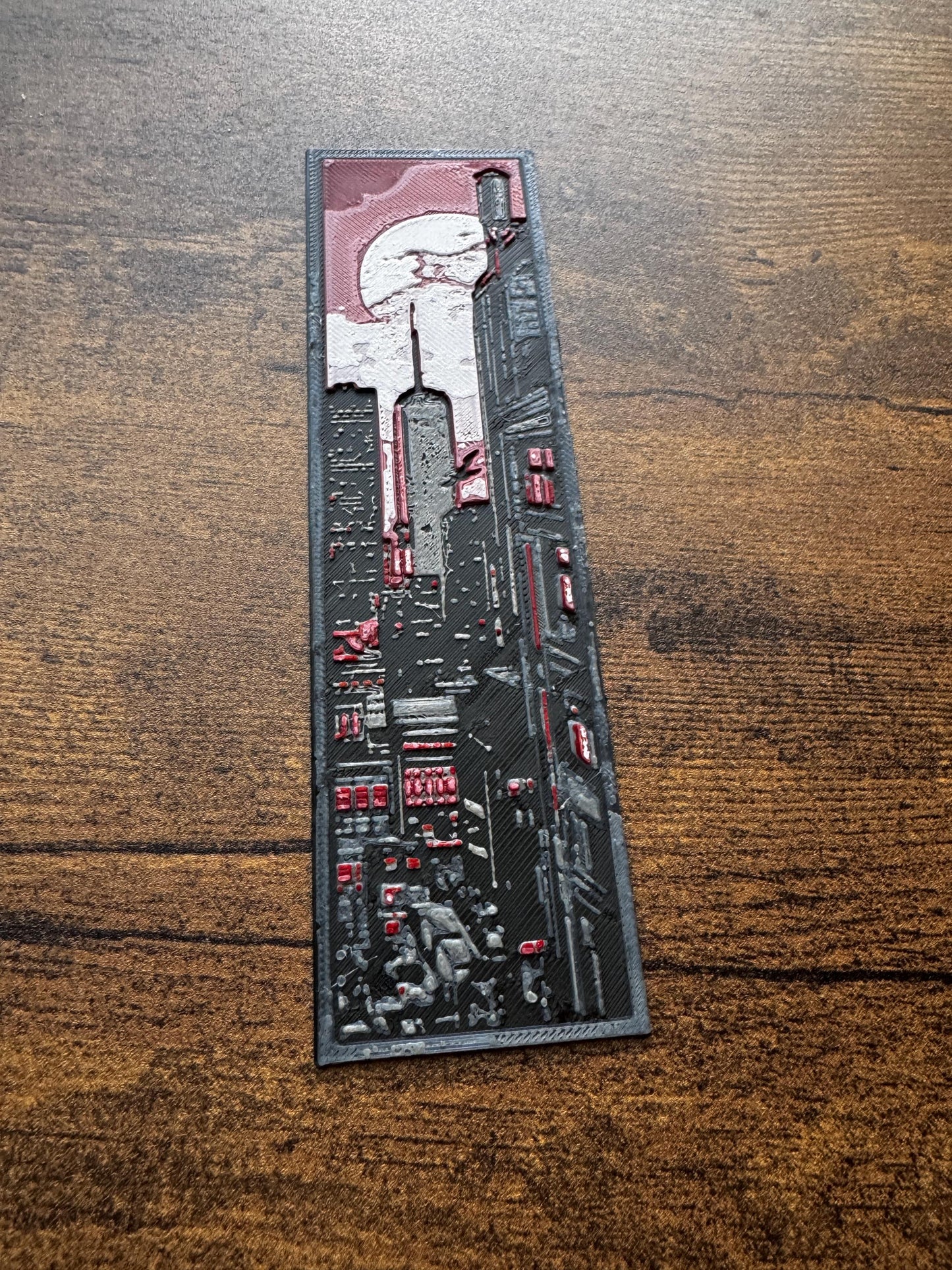Endless Metropolis Bookmark Set – Futuristic Cityscape with Neon Tones & Glowing Moon | Dystopian-Inspired 3D Printed Bookmarks