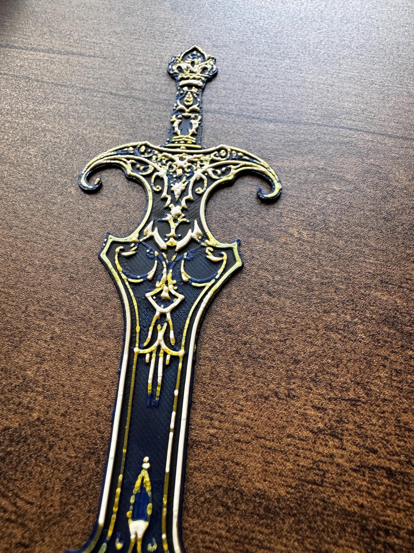 Noble Knight Sword Bookmark – 3D Printed Black & Gold Sword Page Marker | Medieval Fantasy Bookmark for Readers and RPG Fans