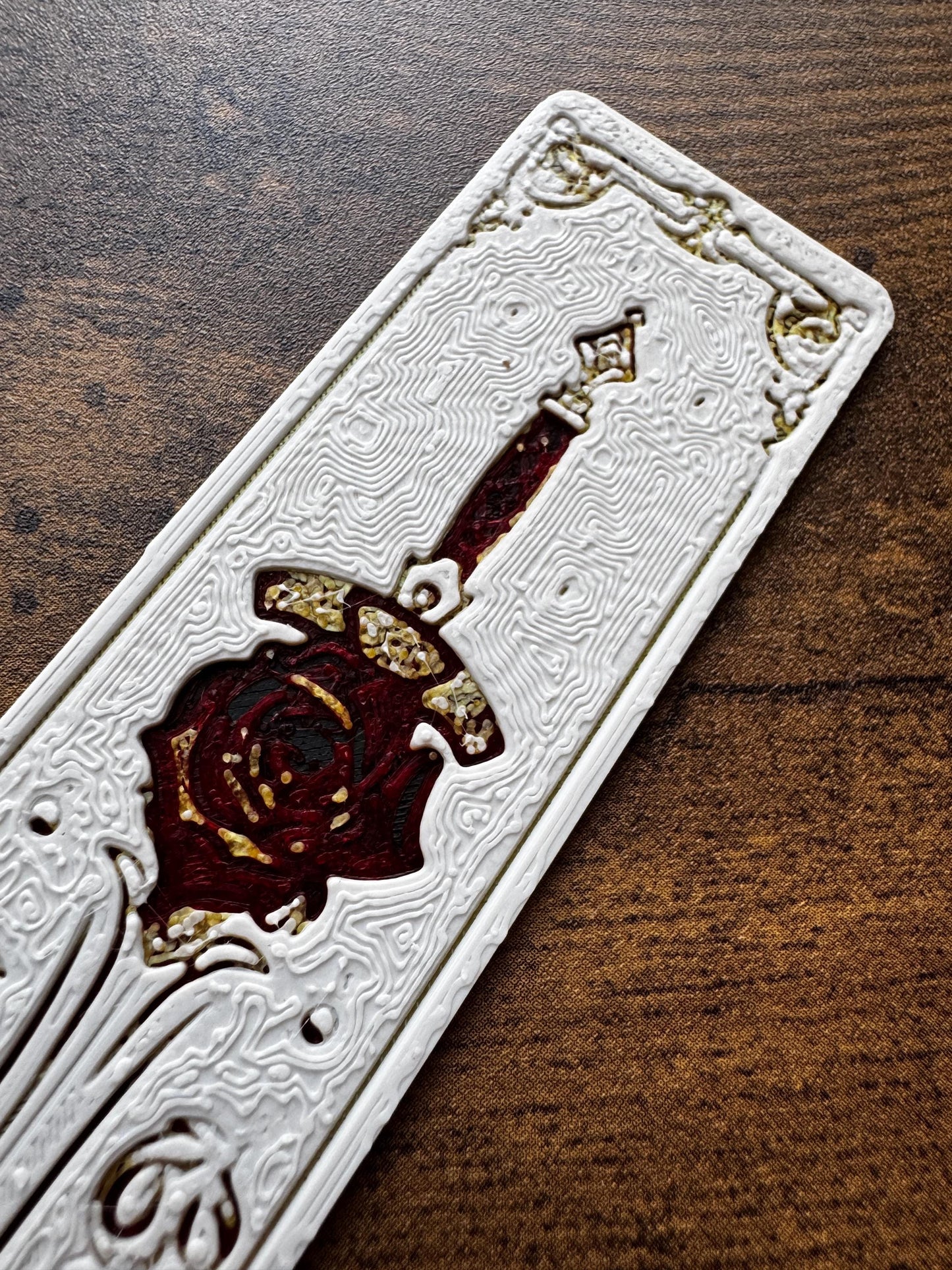 Blade and Blossom Bookmark Set – Fantasy Sword & Flower Bookmarks in Red, White and Gold | Aesthetic Page Markers (Set of 3 or Individual)