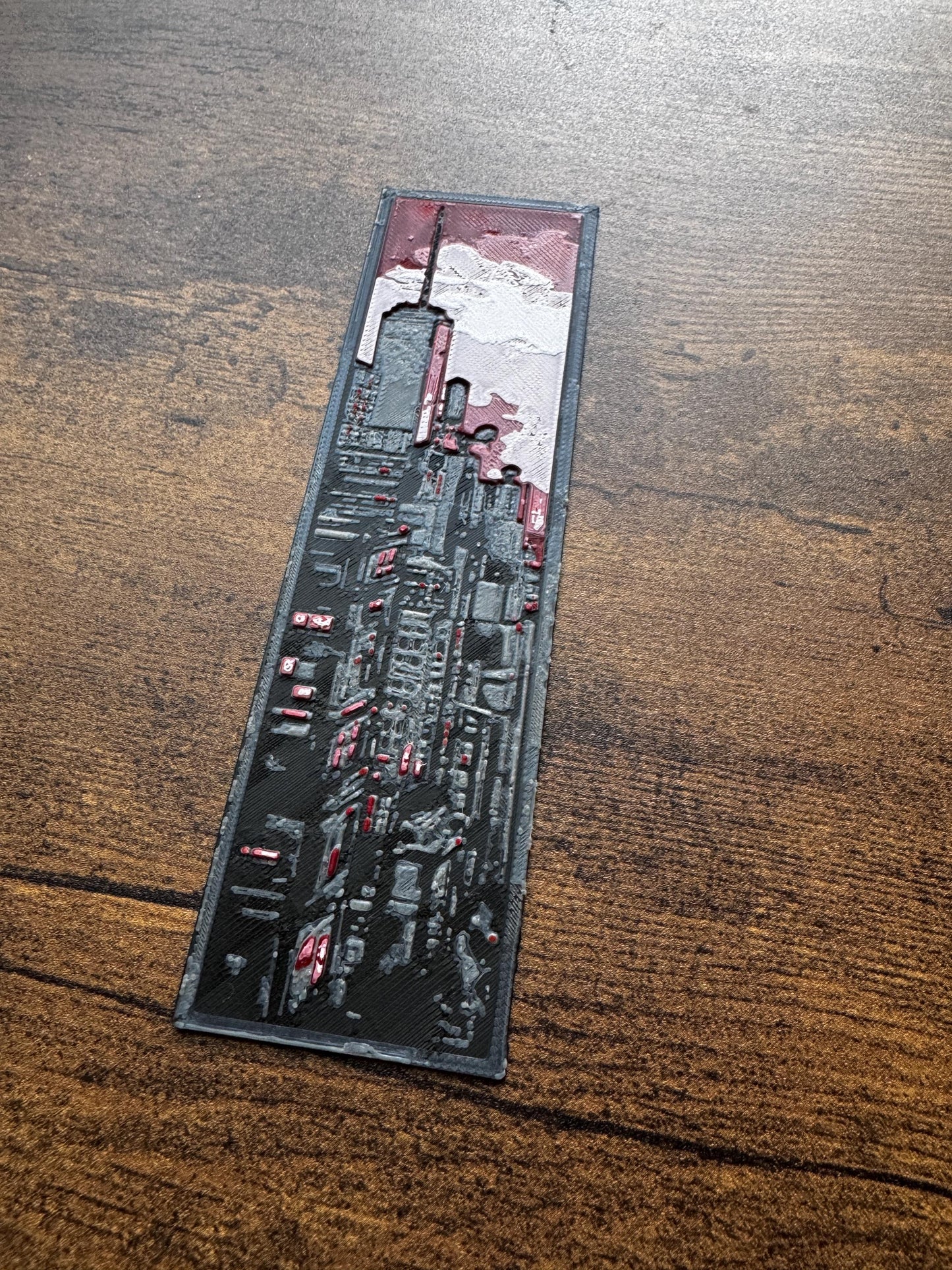 Endless Metropolis Bookmark Set – Futuristic Cityscape with Neon Tones & Glowing Moon | Dystopian-Inspired 3D Printed Bookmarks
