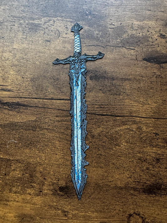 Nightfang Bookmark – Shadow & Ice-Inspired Fantasy Sword with Jagged Edges and Icy Blue Steel | 3D Printed Dark Warrior Bookmark
