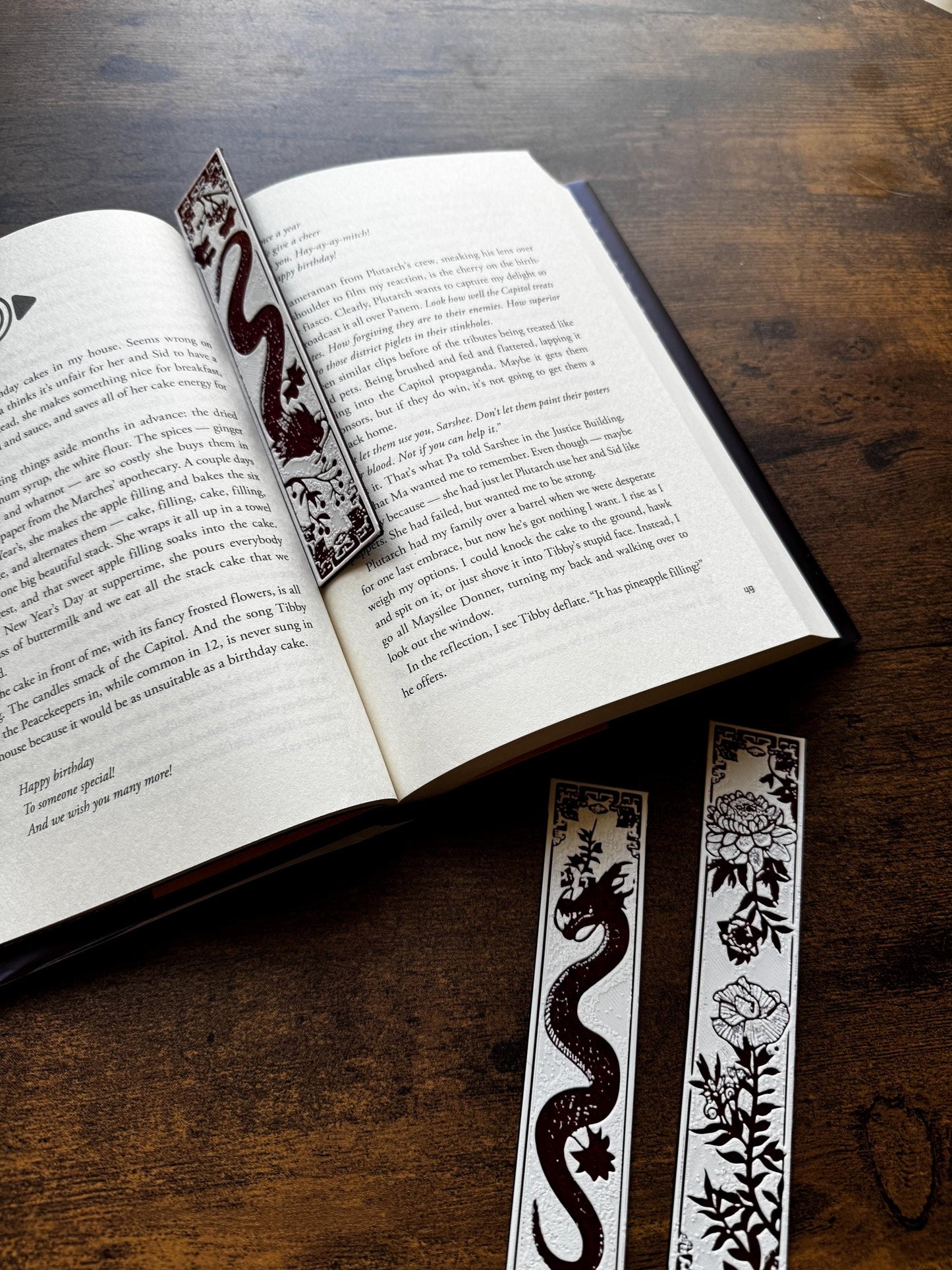 Blossom Guardians Bookmark Set – Red and White Dragon and Flower Bookmarks | Fantasy & Floral Page Markers (Set of 3 or Individual)