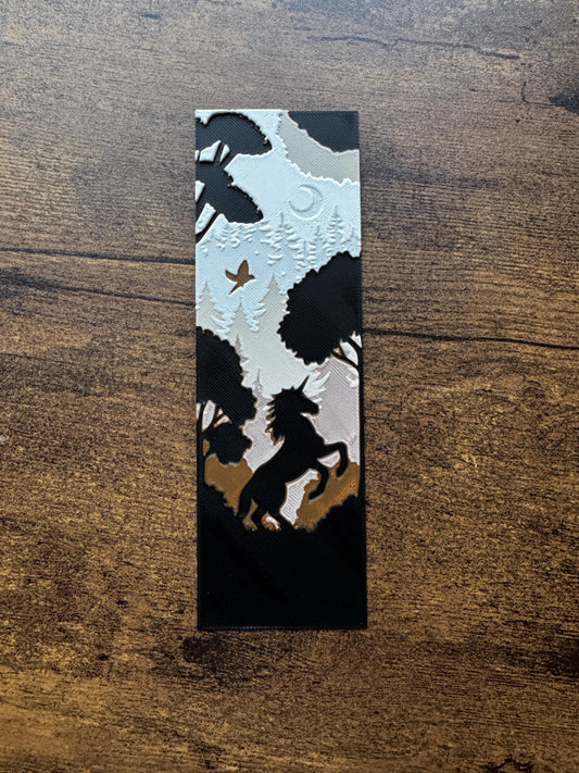 The Unicorn Bookmark – Majestic 3D Printed Unicorn in Forest Scene with Earth Tones | Whimsical Fantasy Bookmark for Nature & Magic Lovers