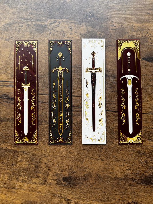 Elven Blades Bookmark Set – Enchanted Fantasy Sword Bookmarks with Vines & Gold Accents | 3D Printed Elven-Inspired Bookmarks