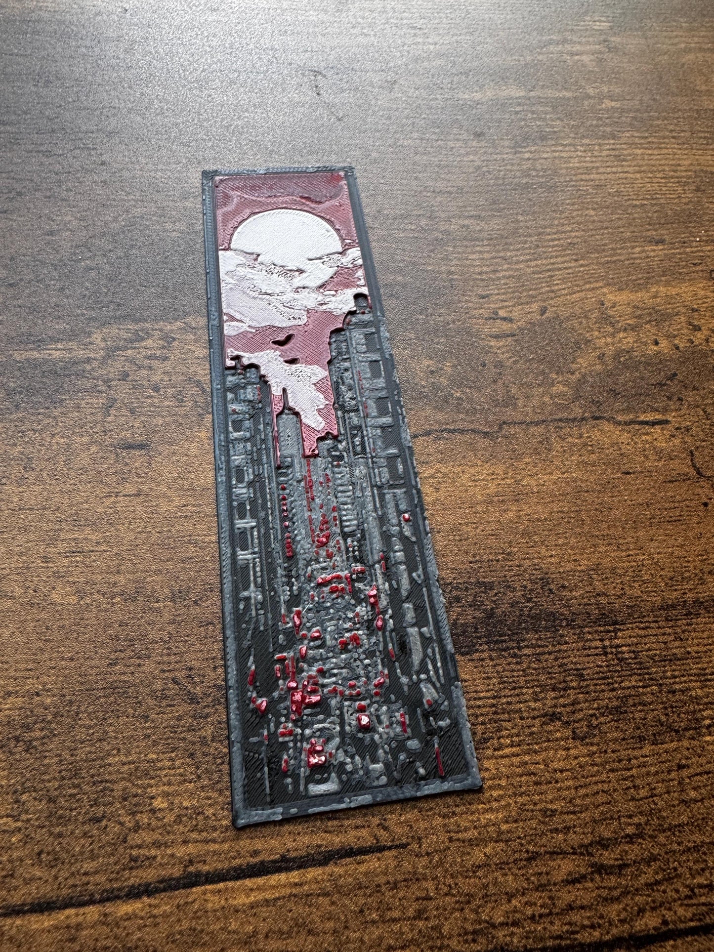 Endless Metropolis Bookmark Set – Futuristic Cityscape with Neon Tones & Glowing Moon | Dystopian-Inspired 3D Printed Bookmarks