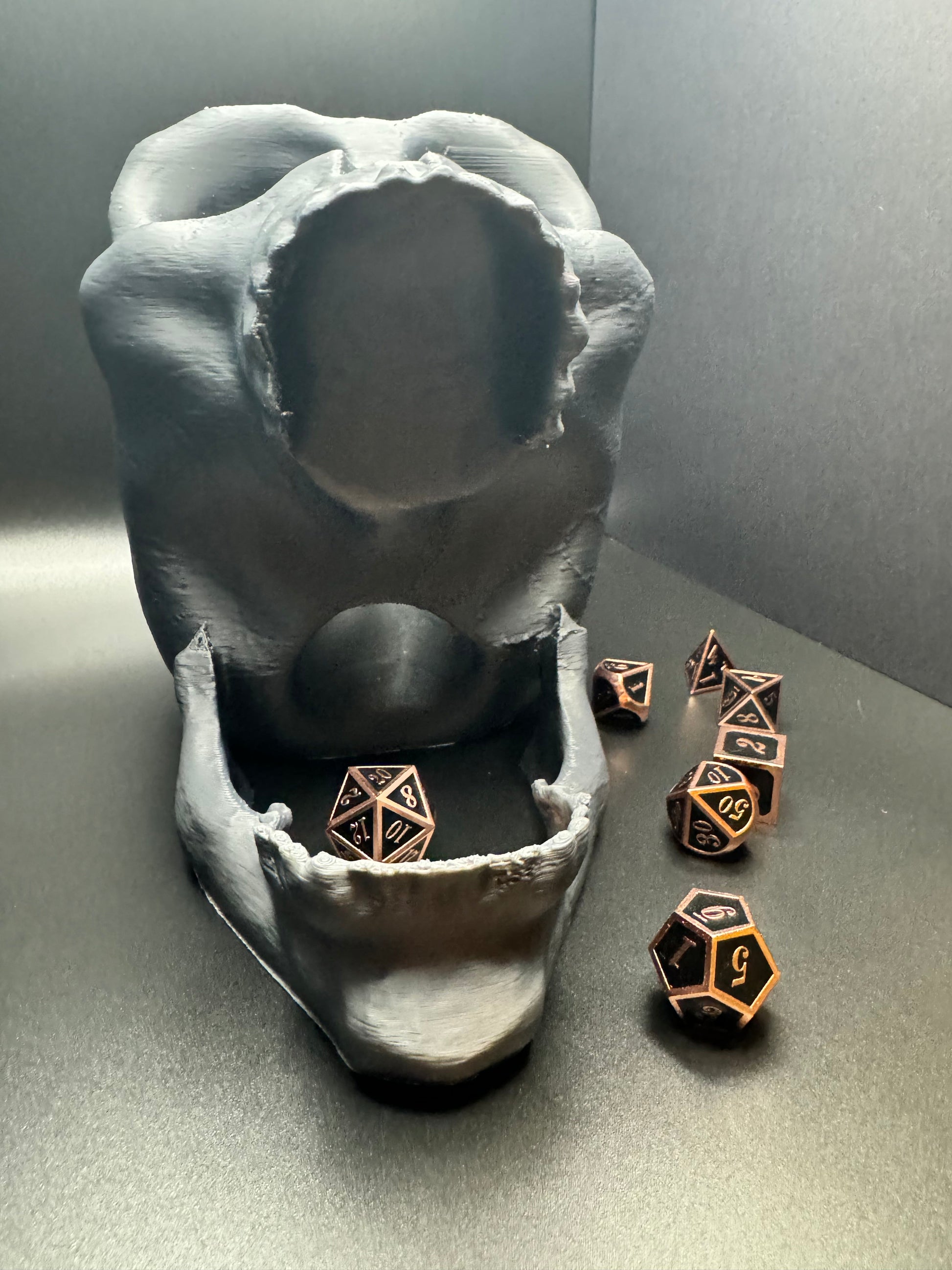 Custom 3D-printed dice tower for tabletop games like Dungeons & Dragons.