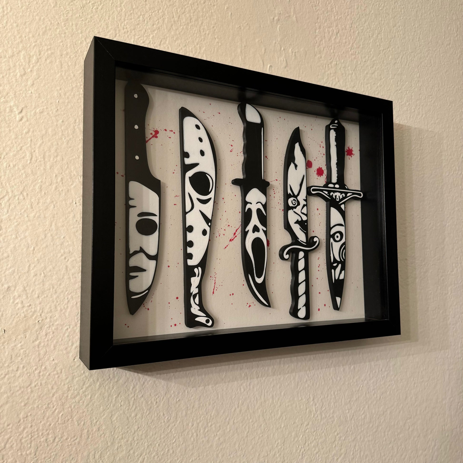 Unique handmade horror movie diorama in a shadow box frame.