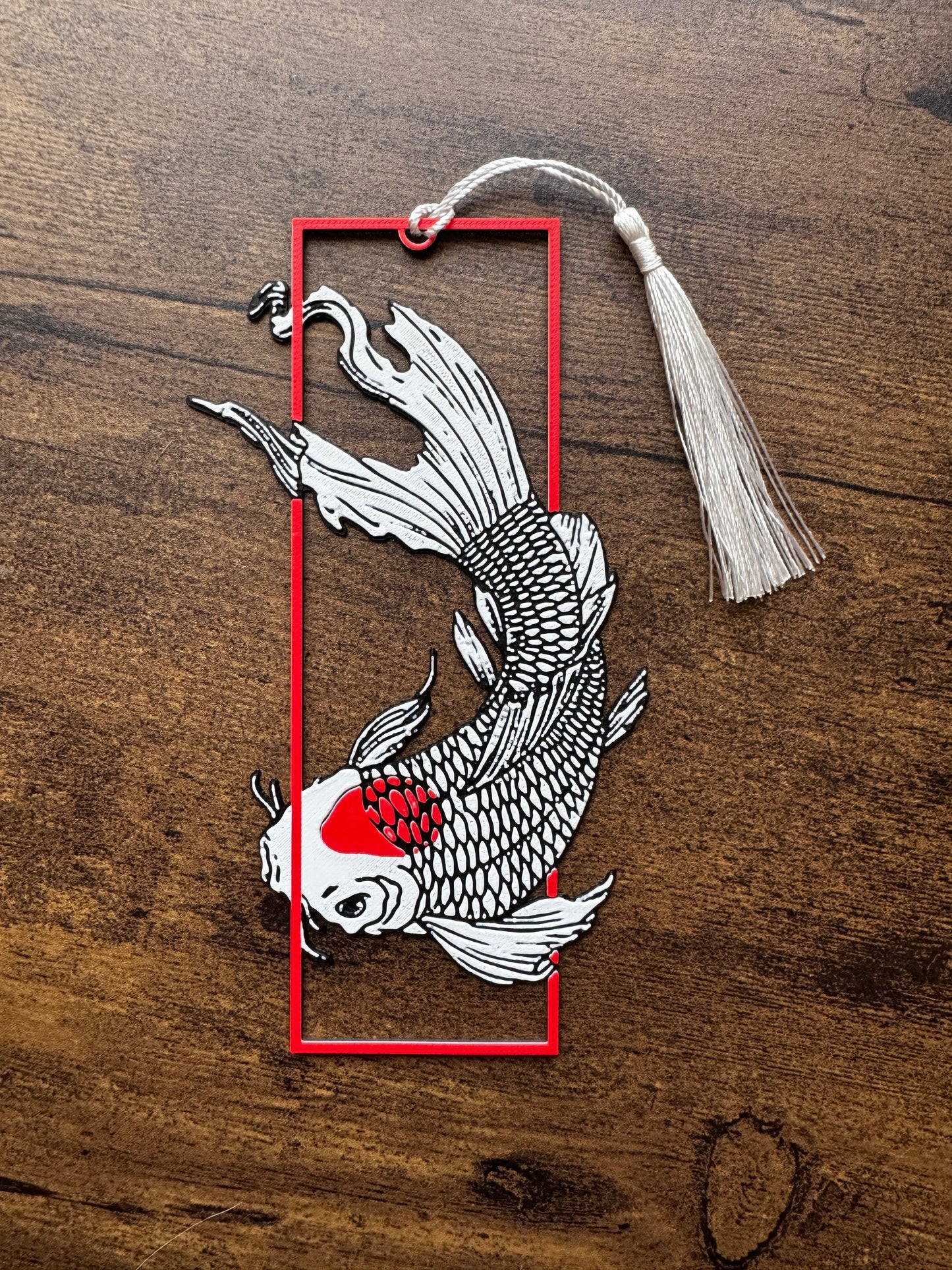 Tancho Koi Bookmark – 3D Printed Japanese Fish Design, Minimalist Red & White, Symbol of Luck & Strength