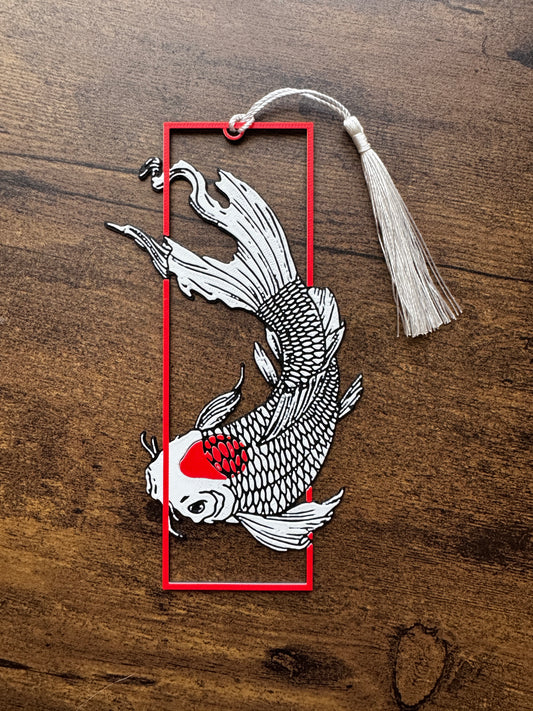 Tancho Koi Bookmark – 3D Printed Japanese Fish Design, Minimalist Red & White, Symbol of Luck & Strength