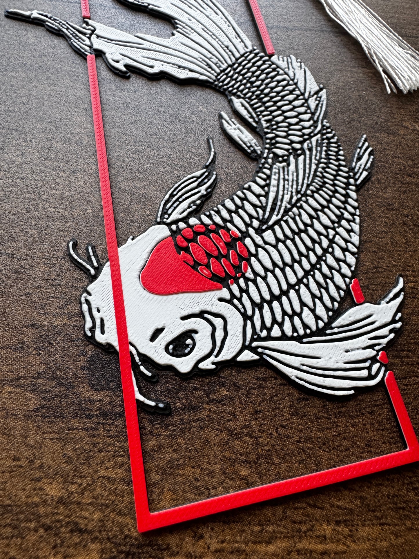 Tancho Koi Bookmark – 3D Printed Japanese Fish Design, Minimalist Red & White, Symbol of Luck & Strength