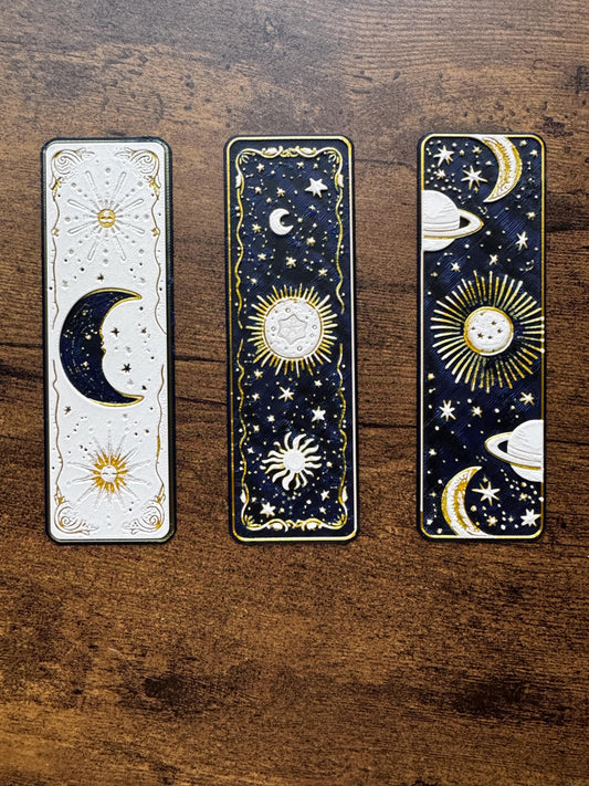 Celestial Dreams Bookmark Set – Moon, Stars & Planets Fantasy Bookmarks | Cosmic Aesthetic 3D Printed Bookmarks (Set of 3 or Individual)